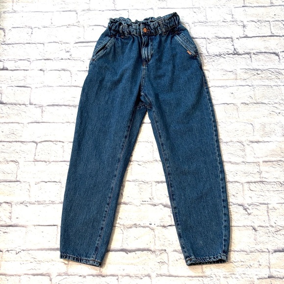Zara Denim - ZARA Baggy Paper Bag Waist High Rise Denim Blue Jeans Size 0
